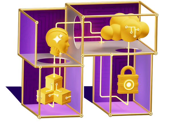 3D 'N' diagram with illustrative symbols of intelligent data infrastructure concepts